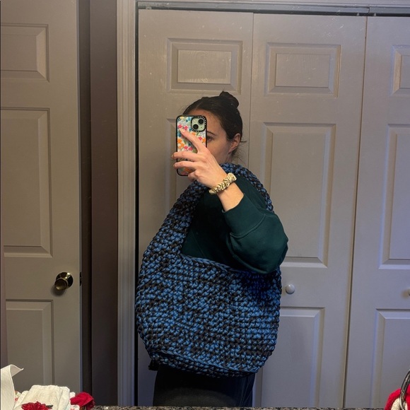 Blue and Dark Grey Handmade Crochet Women's Bag - Picture 5 of 9